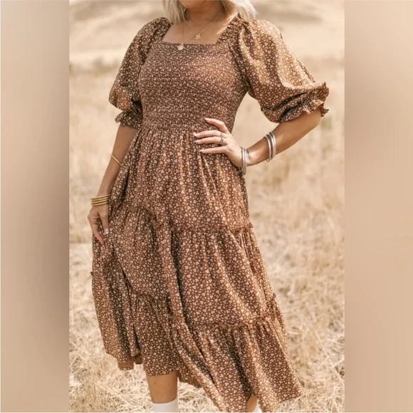 Ivy City Co Amber brown floral dress Size Small - Picture 2 of 13